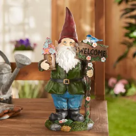 Solar Bluebird Gnome Welcome Statue