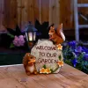 Solar-Powered Garden Squirrel Welcome Sign for Outdoor Decor