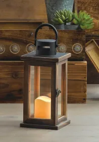 Rustic Lodge Wooden LED Candle Lantern - Decorative Lighting for Home and Garden
